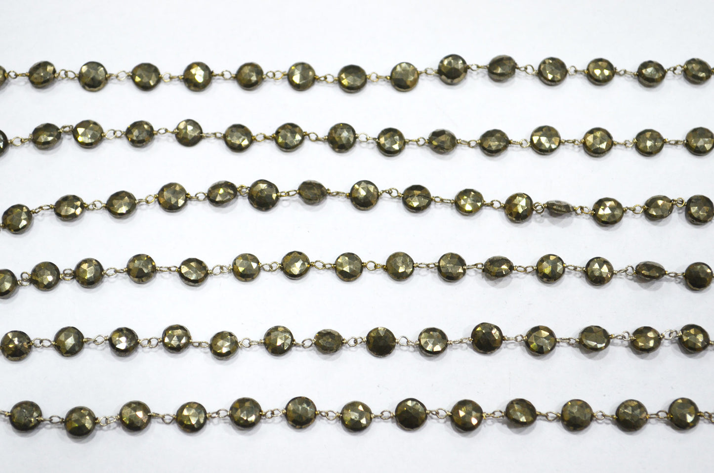 Pyrite Faceted Coin Shape Rosary Beaded Chain , 7 - 7.50 mm , RB-5755