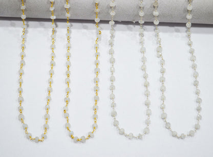 Rainbow Moonstone Faceted Rondelle Shape Rosary Beaded Chain , 4 - 4.50 mm , RB-5756