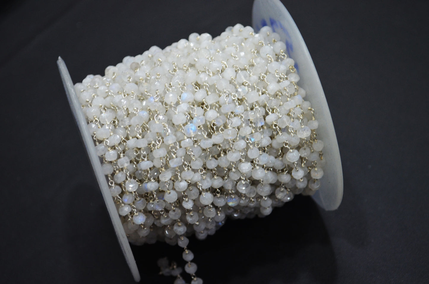 Rainbow Moonstone Faceted Rondelle Shape Rosary Beaded Chain , 4 - 4.50 mm , RB-5756