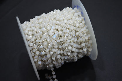 Rainbow Moonstone Faceted Rondelle Shape Rosary Beaded Chain , 4 - 4.50 mm , RB-5756