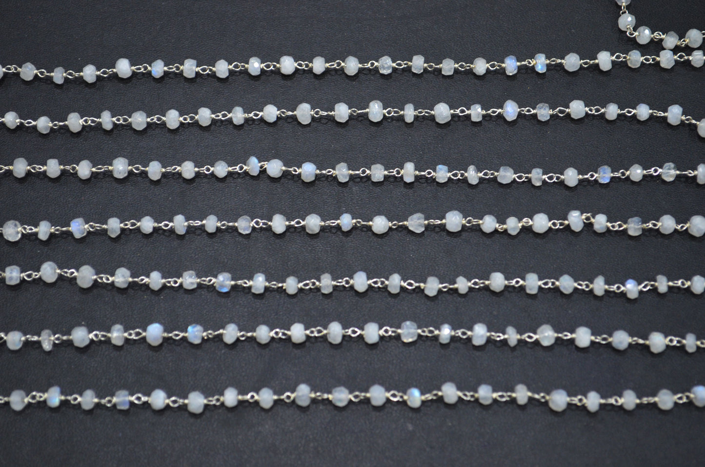 Rainbow Moonstone Faceted Rondelle Shape Rosary Beaded Chain , 4 - 4.50 mm , RB-5756