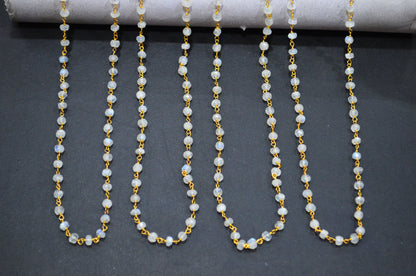 Rainbow Moonstone Faceted Rondelle Shape Rosary Beaded Chain , 4.50 - 5 mm , RB-5757