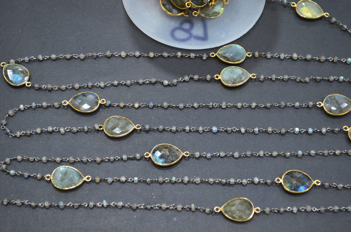 Labradorite Faceted Rondelle Shape Rosary Beaded Chain , Labradorite Faceted Pear Shape Connector Wire Wrapped Chain , 3 - 3.50 mm , RB-5760