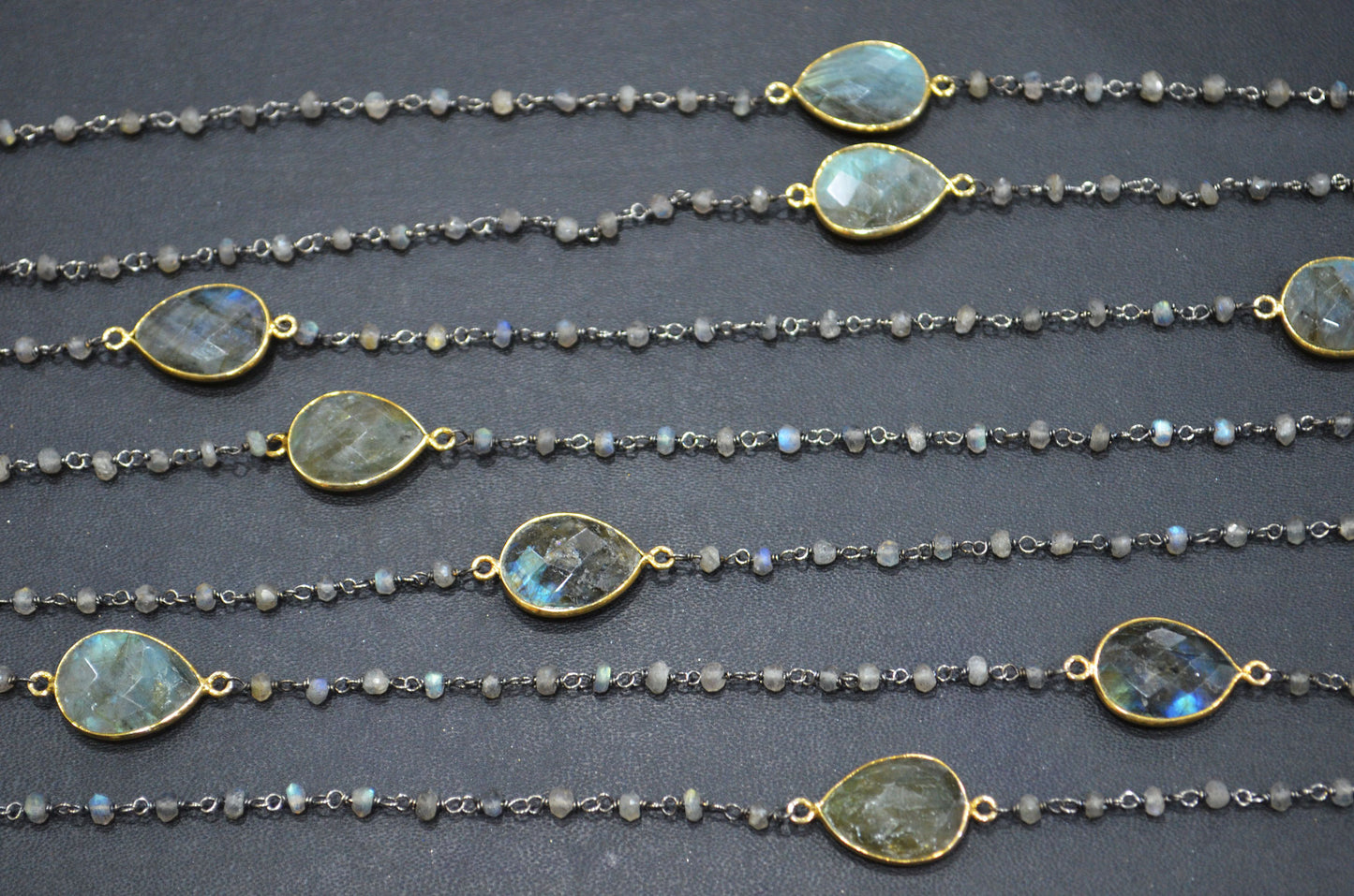 Labradorite Faceted Rondelle Shape Rosary Beaded Chain , Labradorite Faceted Pear Shape Connector Wire Wrapped Chain , 3 - 3.50 mm , RB-5760