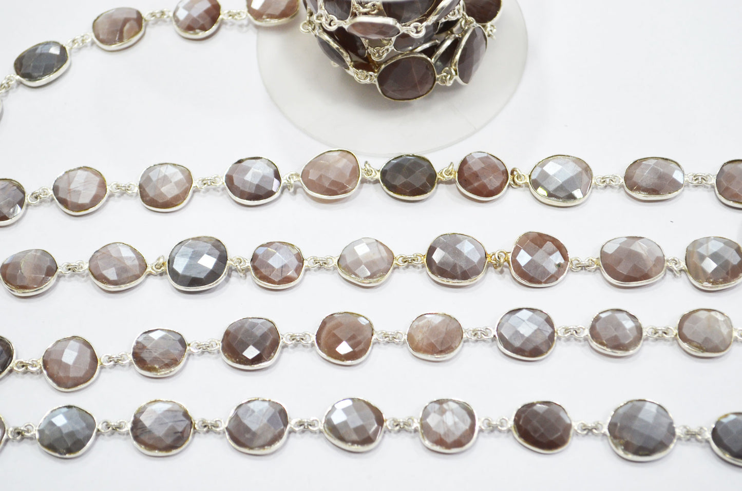 Chocolate Moonstone Faceted Free Form Shape Connector Chain , 12 - 15 mm , RB-5763