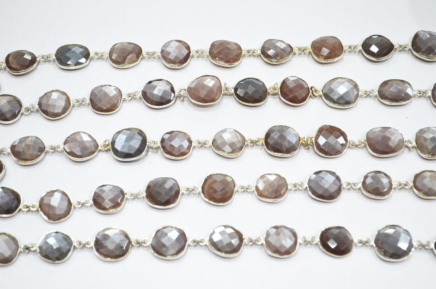 Chocolate Moonstone Faceted Free Form Shape Connector Chain , 12 - 15 mm , RB-5763