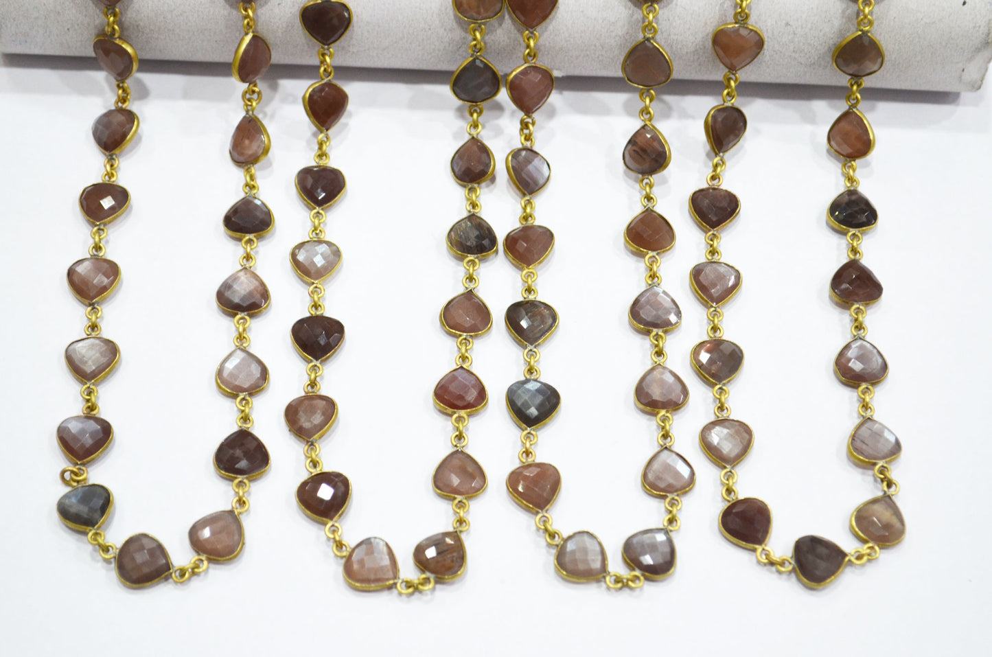 Chocolate Moonstone Faceted Heart Shape Connector Chain , 10 mm , RB-5764