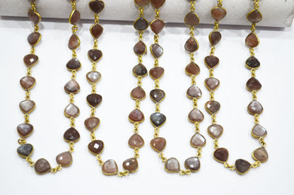 Chocolate Moonstone Faceted Heart Shape Connector Chain , 10 mm , RB-5764