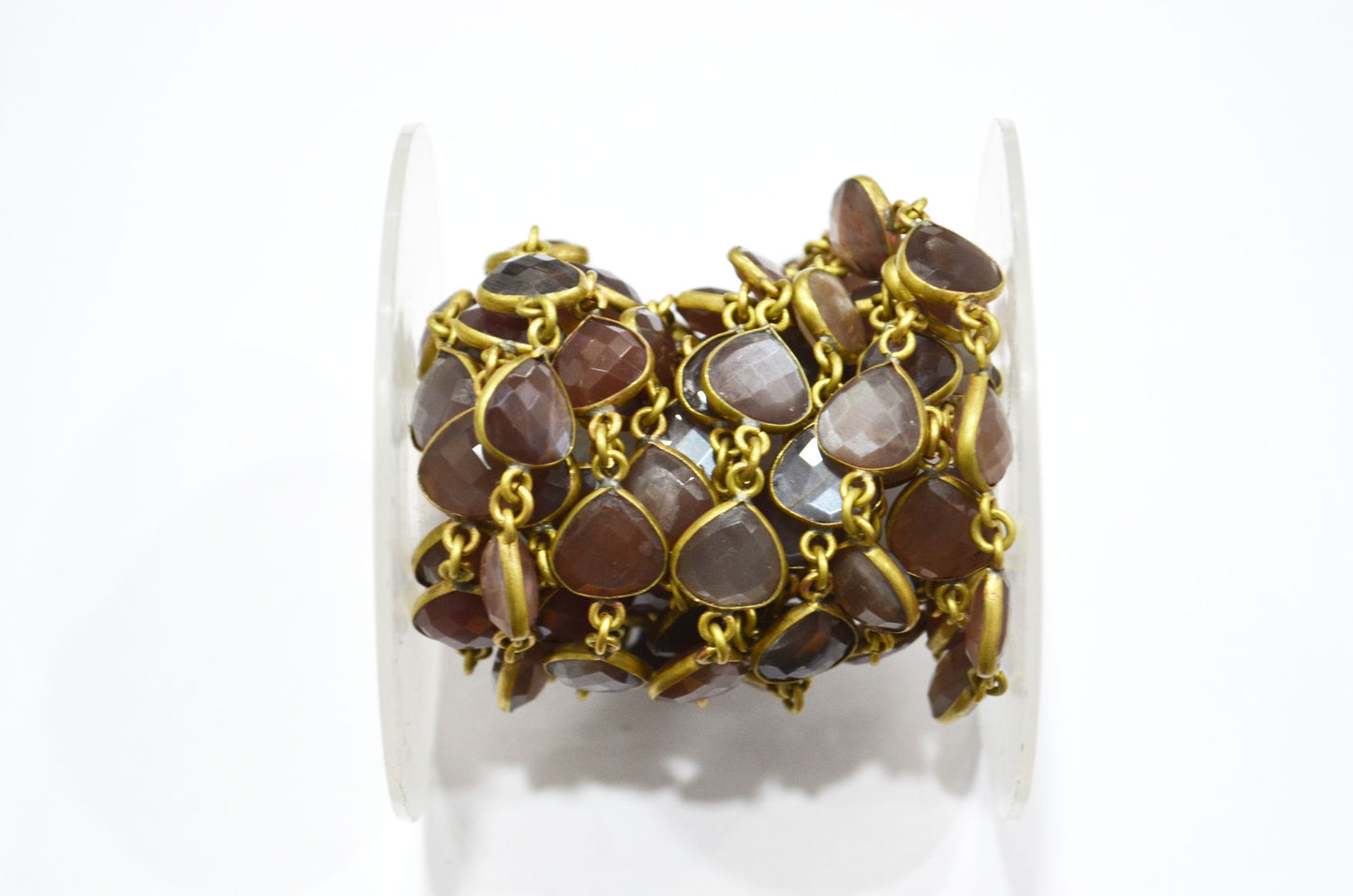 Chocolate Moonstone Faceted Heart Shape Connector Chain , 10 mm , RB-5764