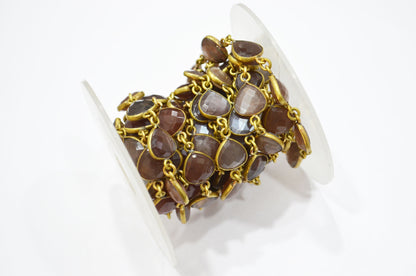 Chocolate Moonstone Faceted Heart Shape Connector Chain , 10 mm , RB-5764