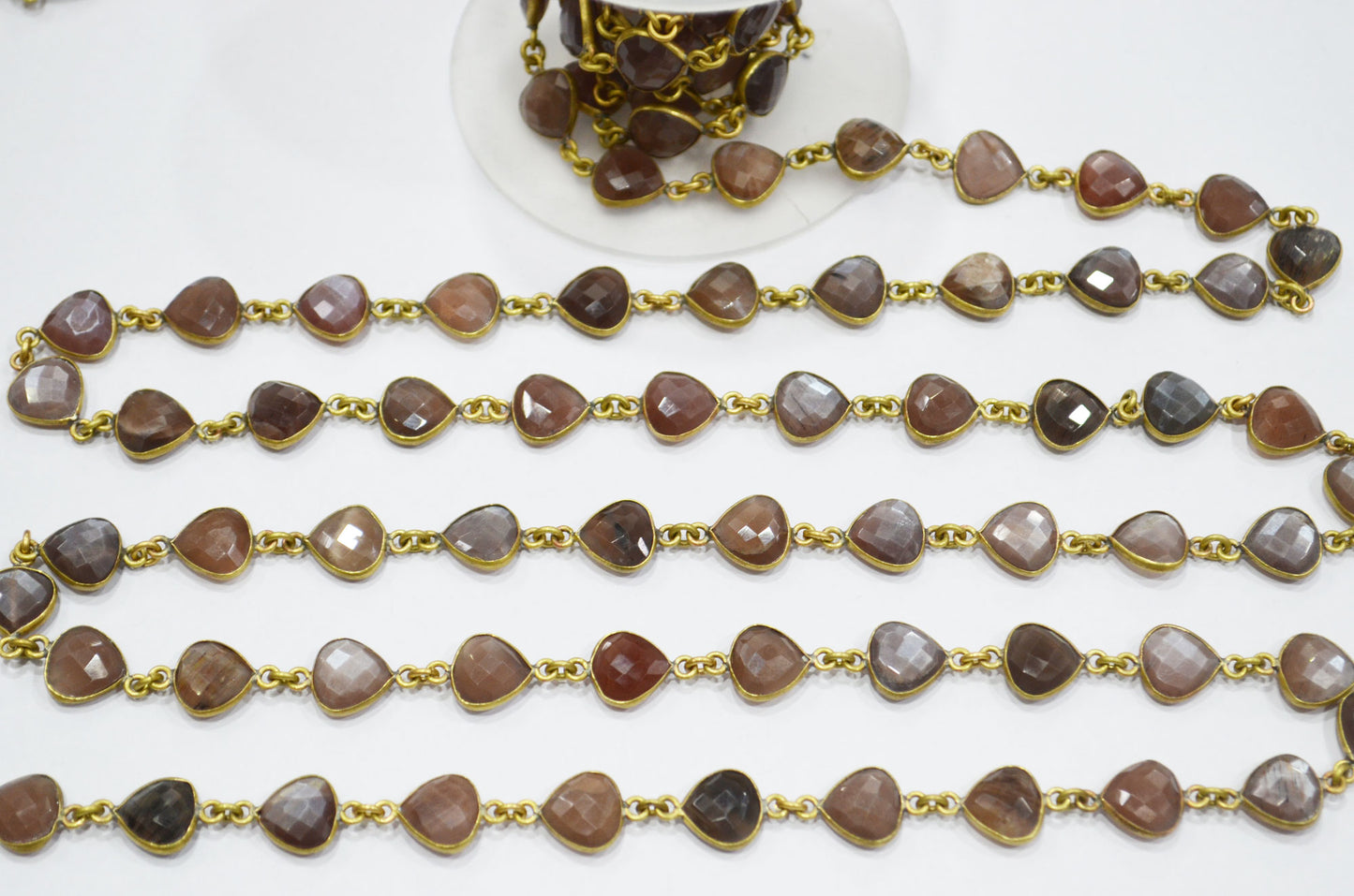 Chocolate Moonstone Faceted Heart Shape Connector Chain , 10 mm , RB-5764