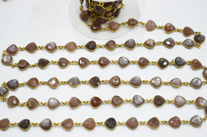 Chocolate Moonstone Faceted Heart Shape Connector Chain , 10 mm , RB-5764