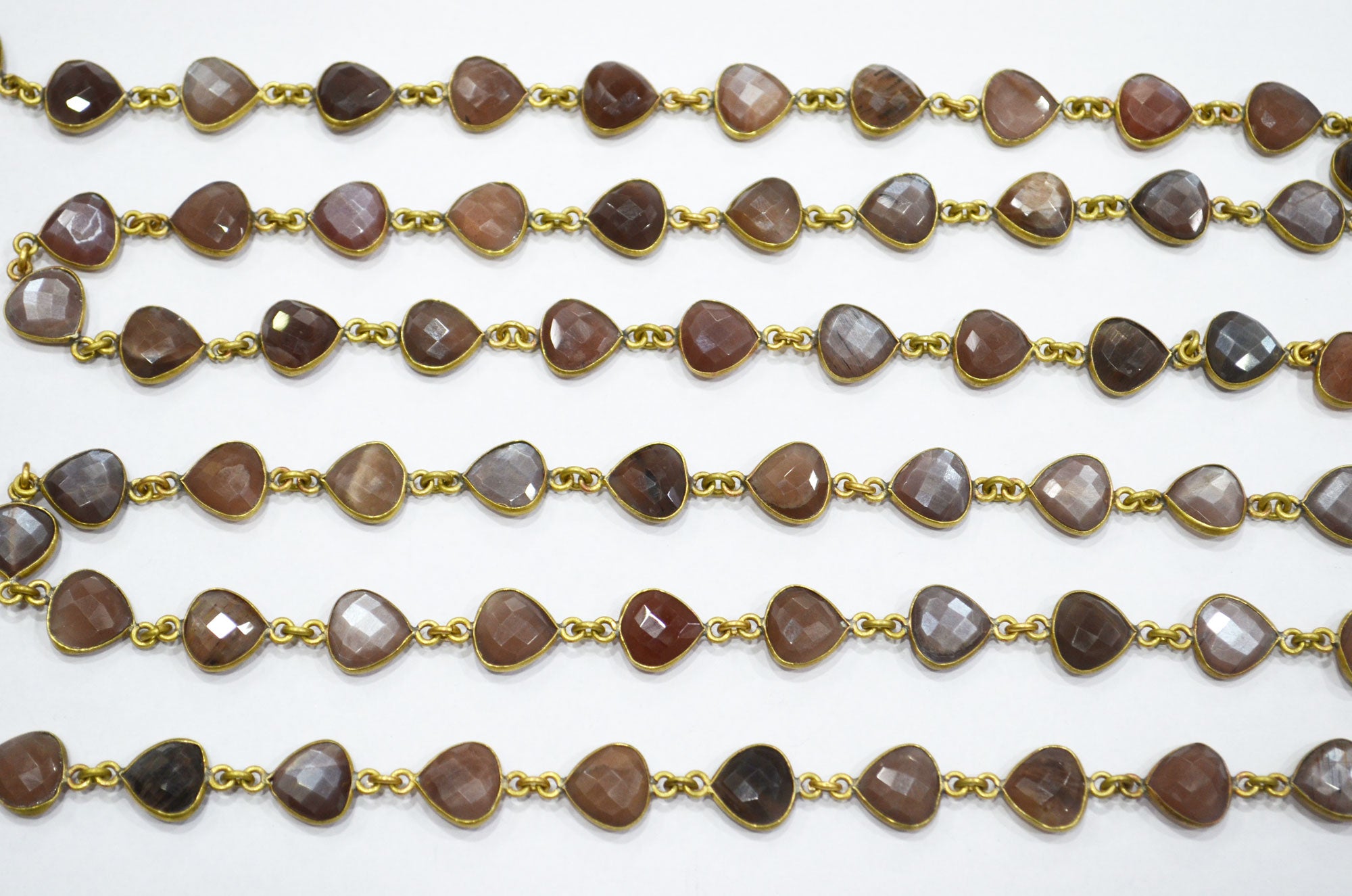 Chocolate Moonstone Faceted Heart Shape Connector Chain , 10 mm , RB-5764