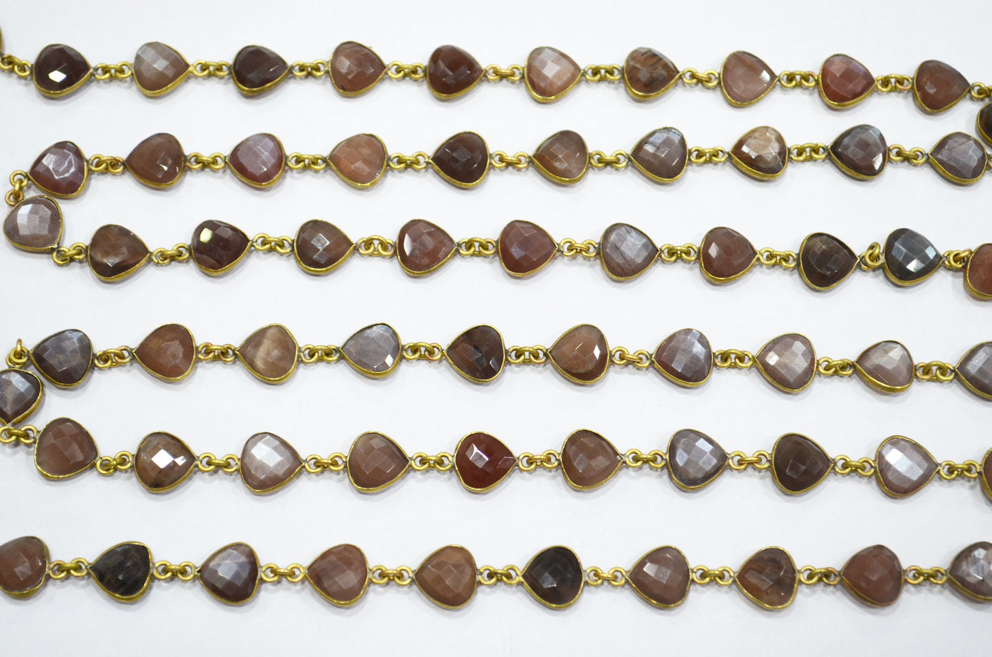 Chocolate Moonstone Faceted Heart Shape Connector Chain , 10 mm , RB-5764