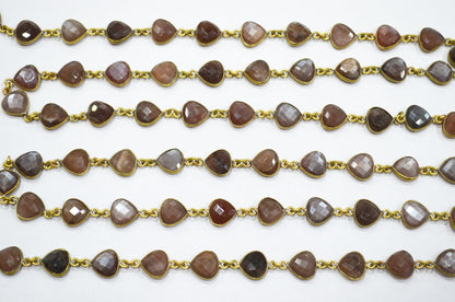 Chocolate Moonstone Faceted Heart Shape Connector Chain , 10 mm , RB-5764