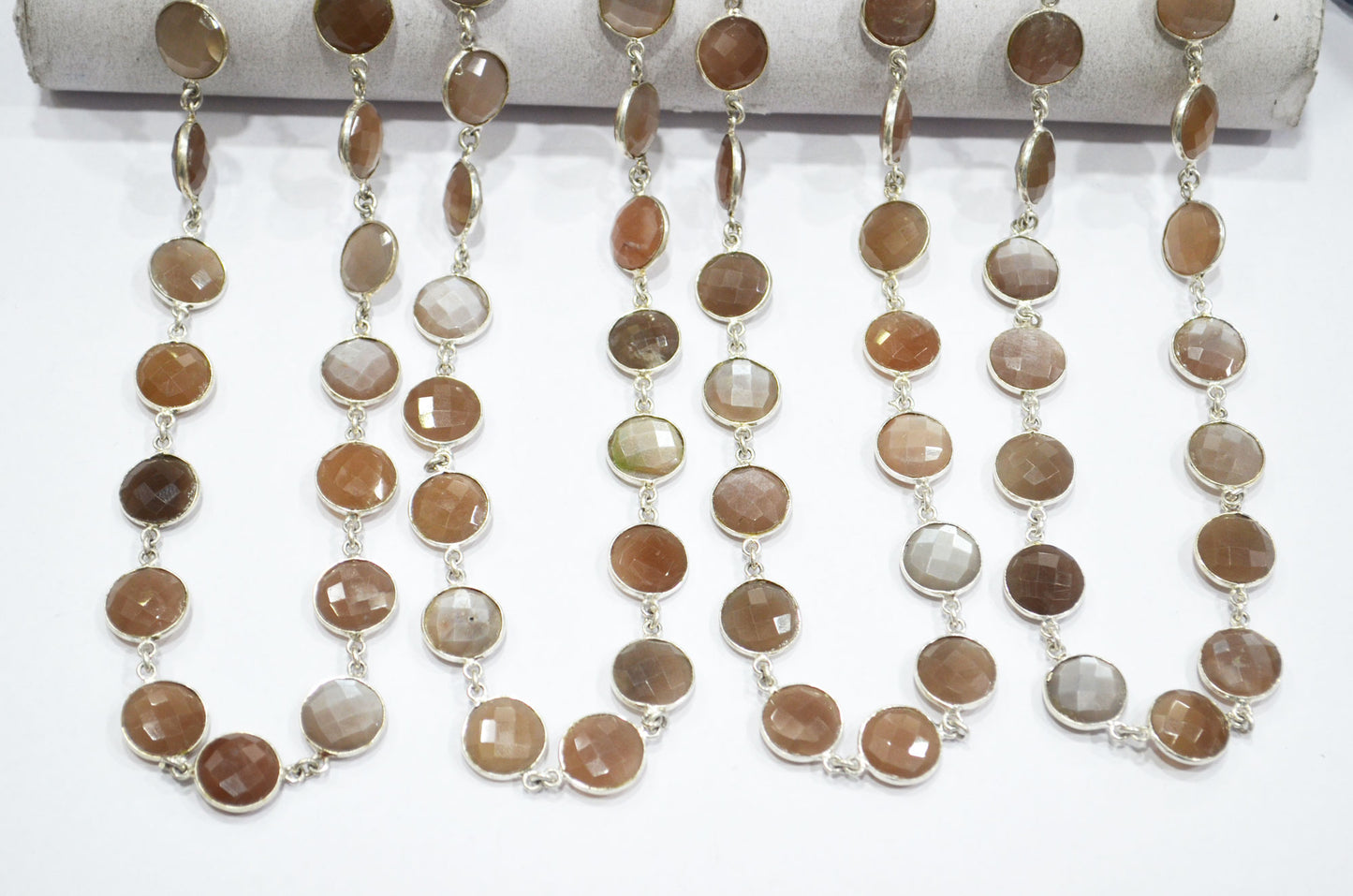 Chocolate Moonstone Faceted Round Shape Connector Chain , 13 mm , RB-5765