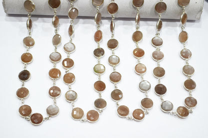 Chocolate Moonstone Faceted Round Shape Connector Chain , 13 mm , RB-5765