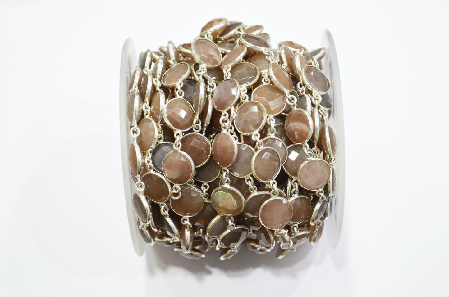 Chocolate Moonstone Faceted Round Shape Connector Chain , 13 mm , RB-5765
