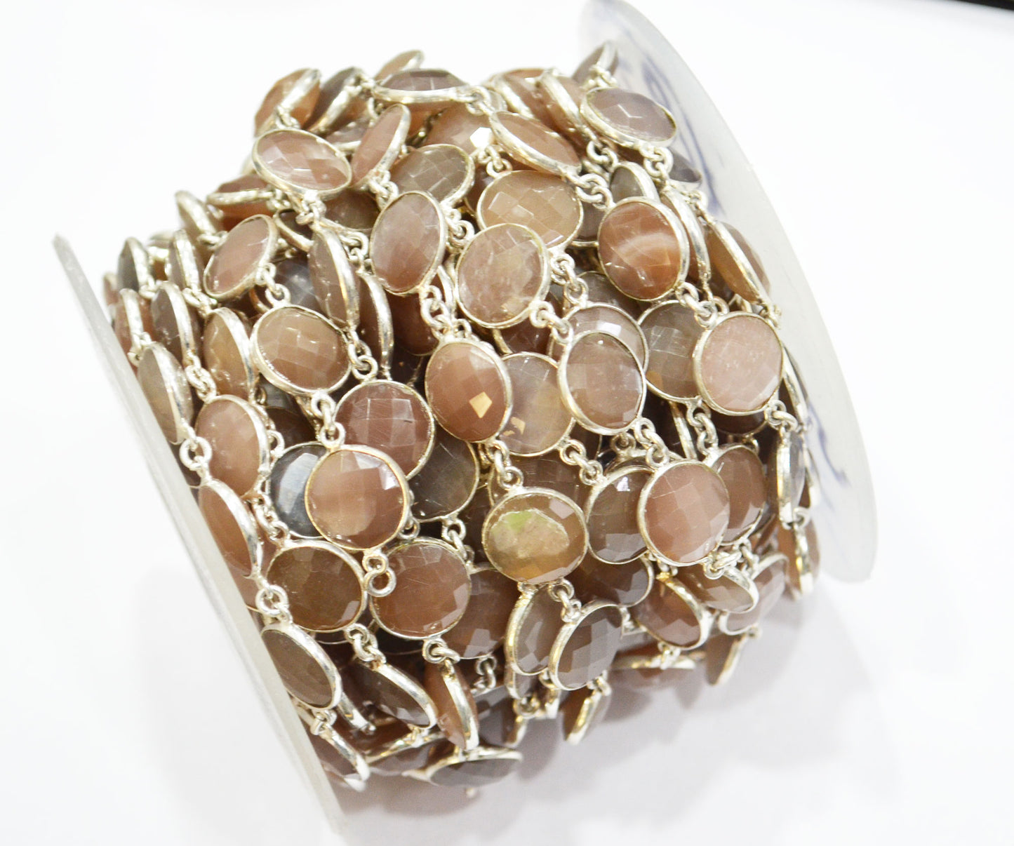 Chocolate Moonstone Faceted Round Shape Connector Chain , 13 mm , RB-5765