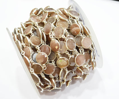 Chocolate Moonstone Faceted Round Shape Connector Chain , 13 mm , RB-5765