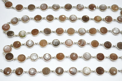 Chocolate Moonstone Faceted Round Shape Connector Chain , 13 mm , RB-5765