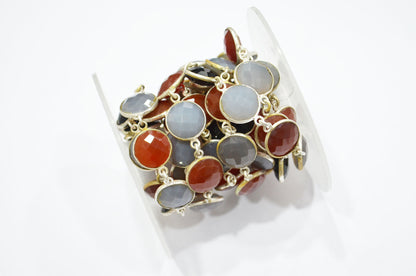 Multi Chalcedony Faceted Round Shape Connector Chain , 13 mm , RB-5766