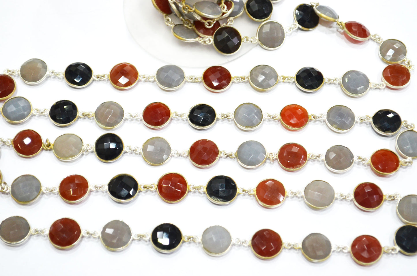 Multi Chalcedony Faceted Round Shape Connector Chain , 13 mm , RB-5766