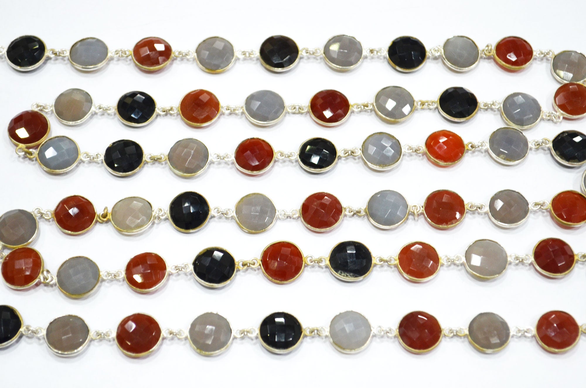 Multi Chalcedony Faceted Round Shape Connector Chain , 13 mm , RB-5766