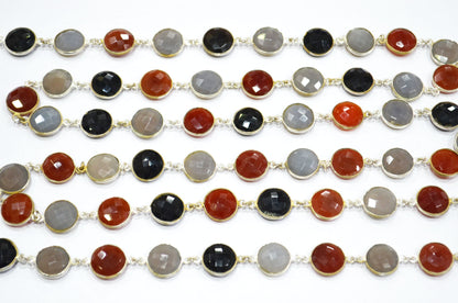 Multi Chalcedony Faceted Round Shape Connector Chain , 13 mm , RB-5766