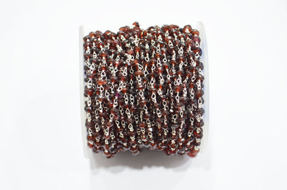 Mozambique Garnet Faceted Rondelle Shape Rosary Beaded Chain , 3.50 - 4 mm , RB-5768