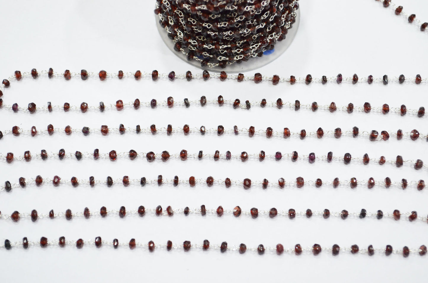 Mozambique Garnet Faceted Rondelle Shape Rosary Beaded Chain , 3.50 - 4 mm , RB-5768