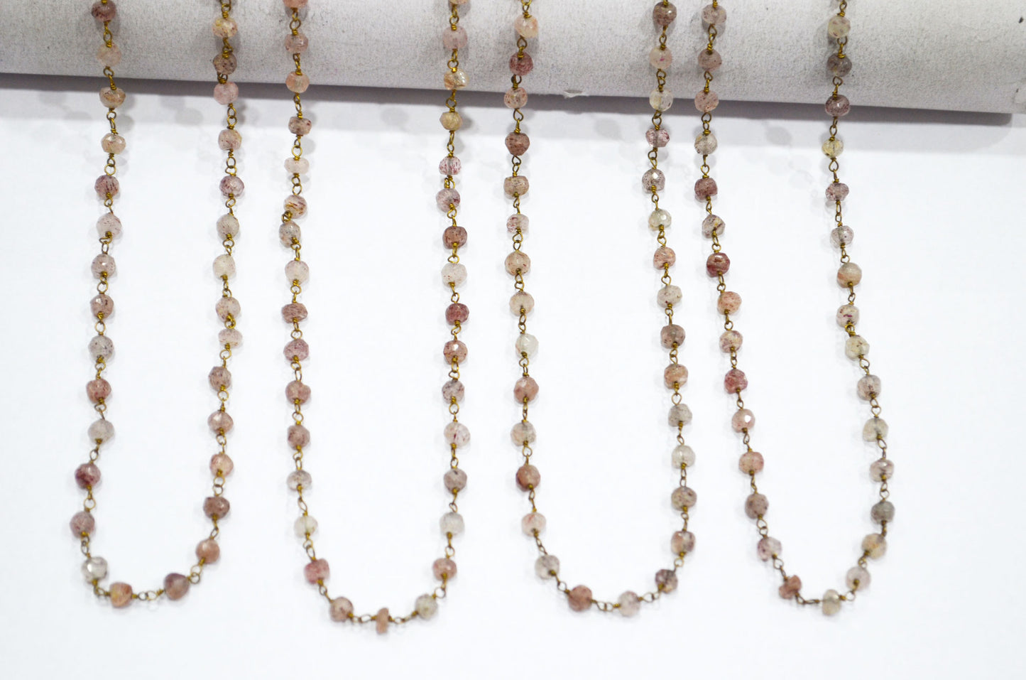 Red Strawberry Quartz Faceted Rondelle Shape Rosary Beaded Chain , 4 - 4.25 mm , RB-5770