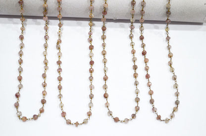 Red Strawberry Quartz Faceted Rondelle Shape Rosary Beaded Chain , 4 - 4.25 mm , RB-5770