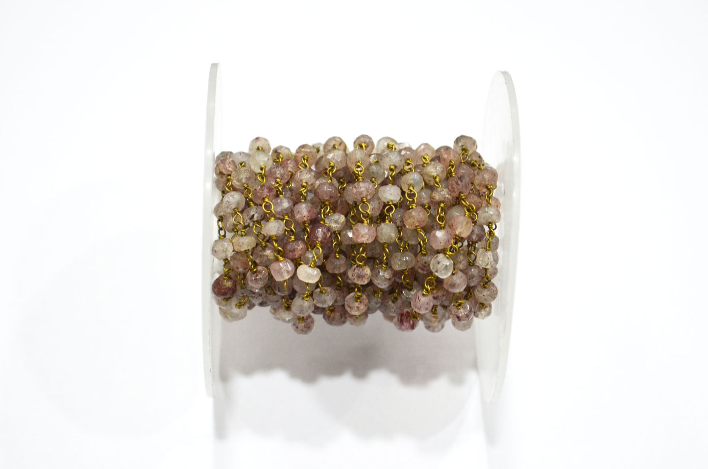 Red Strawberry Quartz Faceted Rondelle Shape Rosary Beaded Chain , 4 - 4.25 mm , RB-5770