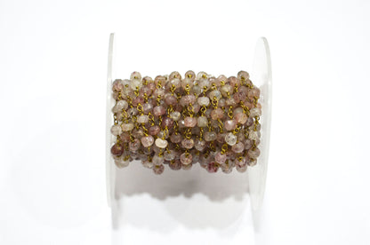 Red Strawberry Quartz Faceted Rondelle Shape Rosary Beaded Chain , 4 - 4.25 mm , RB-5770