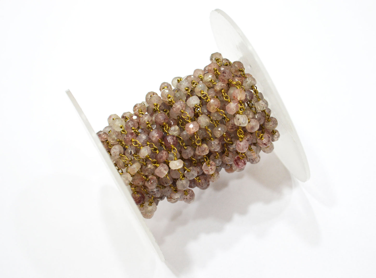 Red Strawberry Quartz Faceted Rondelle Shape Rosary Beaded Chain , 4 - 4.25 mm , RB-5770