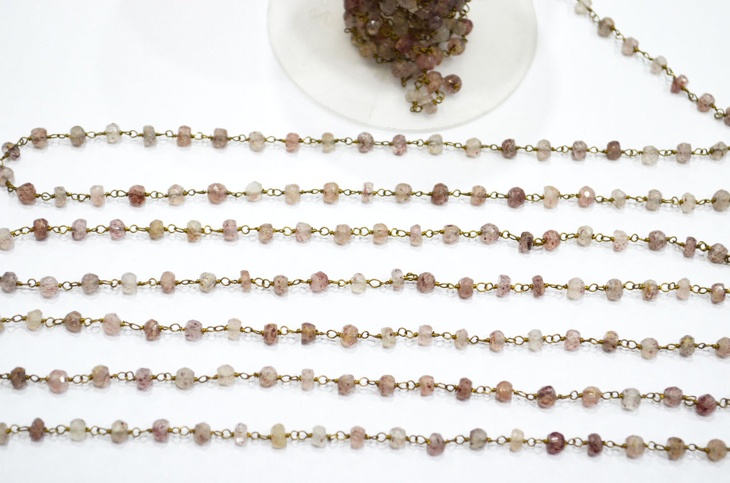 Red Strawberry Quartz Faceted Rondelle Shape Rosary Beaded Chain , 4 - 4.25 mm , RB-5770