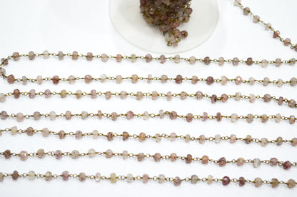 Red Strawberry Quartz Faceted Rondelle Shape Rosary Beaded Chain , 4 - 4.25 mm , RB-5770