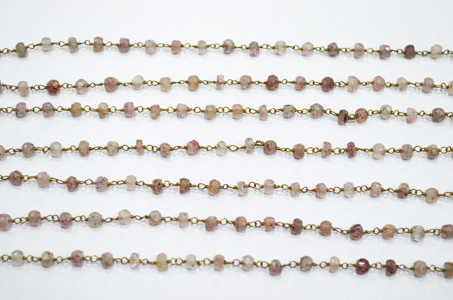 Red Strawberry Quartz Faceted Rondelle Shape Rosary Beaded Chain , 4 - 4.25 mm , RB-5770