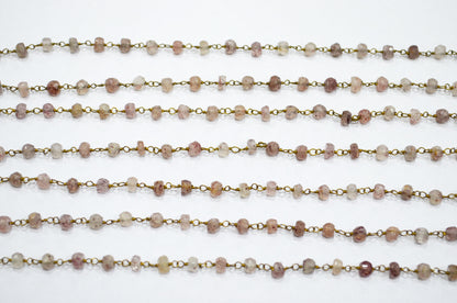 Red Strawberry Quartz Faceted Rondelle Shape Rosary Beaded Chain , 4 - 4.25 mm , RB-5770