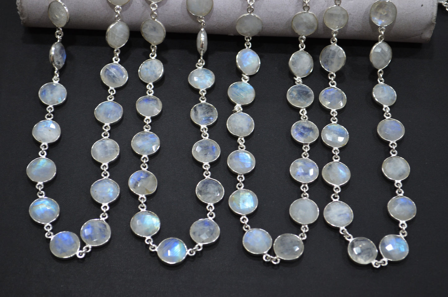 Rainbow Moonstone Round Shape Connector Chain , 14 mm , RB-5772