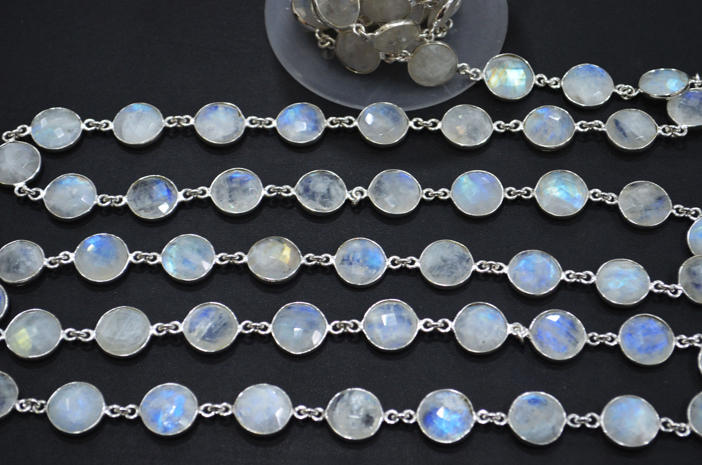 Rainbow Moonstone Round Shape Connector Chain , 14 mm , RB-5772