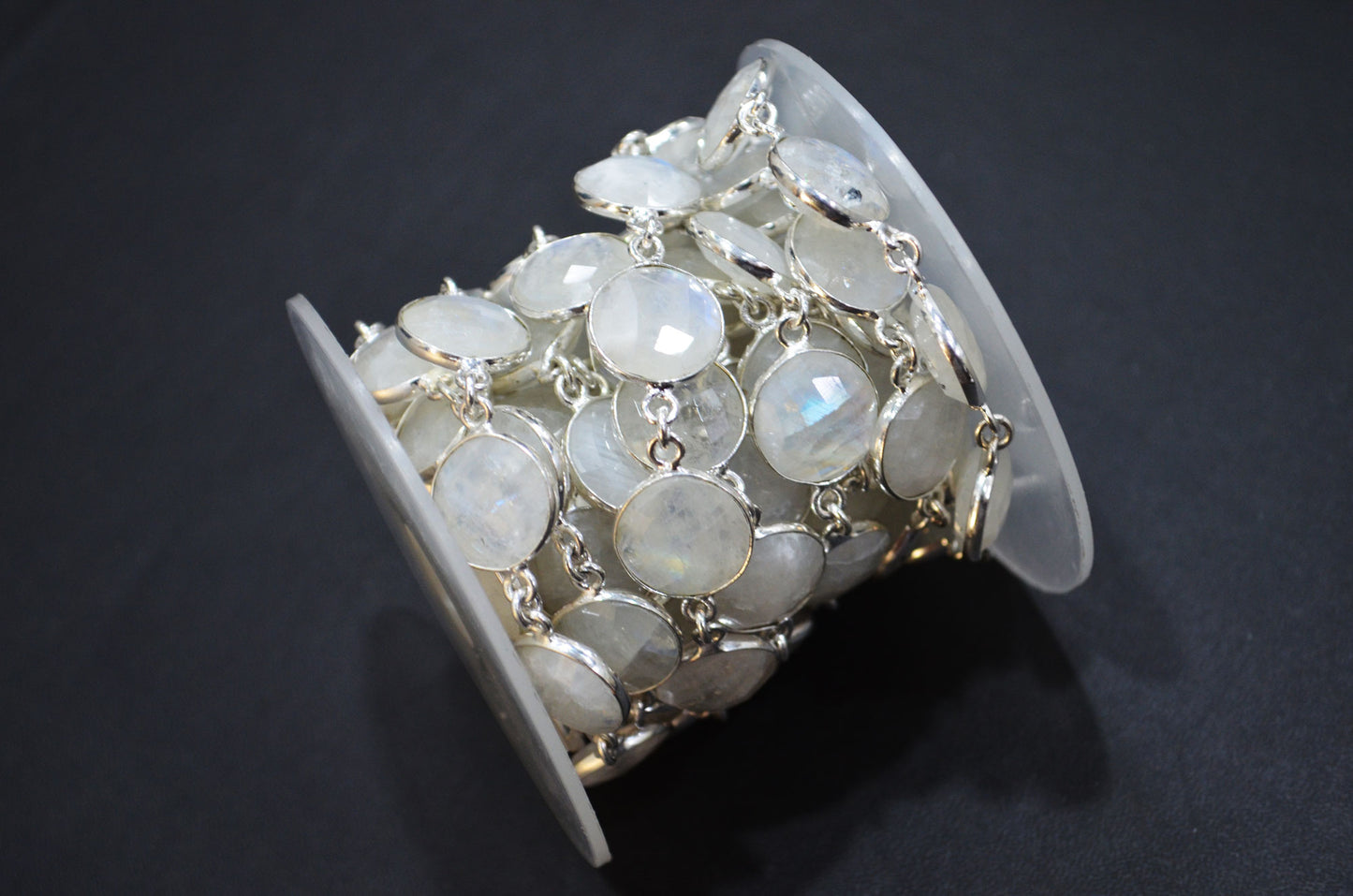 Rainbow Moonstone Round Shape Connector Chain , 14 mm , RB-5772