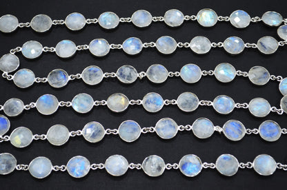 Rainbow Moonstone Round Shape Connector Chain , 14 mm , RB-5772
