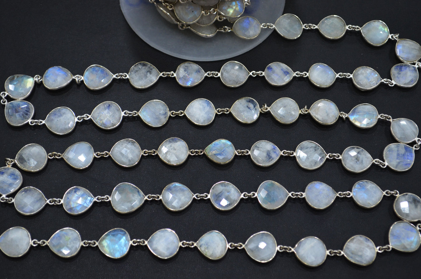 Rainbow Moonstone Heart Shape Connector Chain , 14 - 15 mm , RB-5773