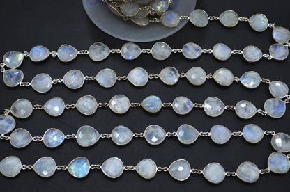 Rainbow Moonstone Heart Shape Connector Chain , 14 - 15 mm , RB-5773