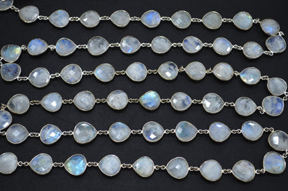 Rainbow Moonstone Heart Shape Connector Chain , 14 - 15 mm , RB-5773