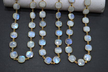 Rainbow Moonstone Cushion Shape Connector Chain , 13 - 13.50 mm , RB-5774