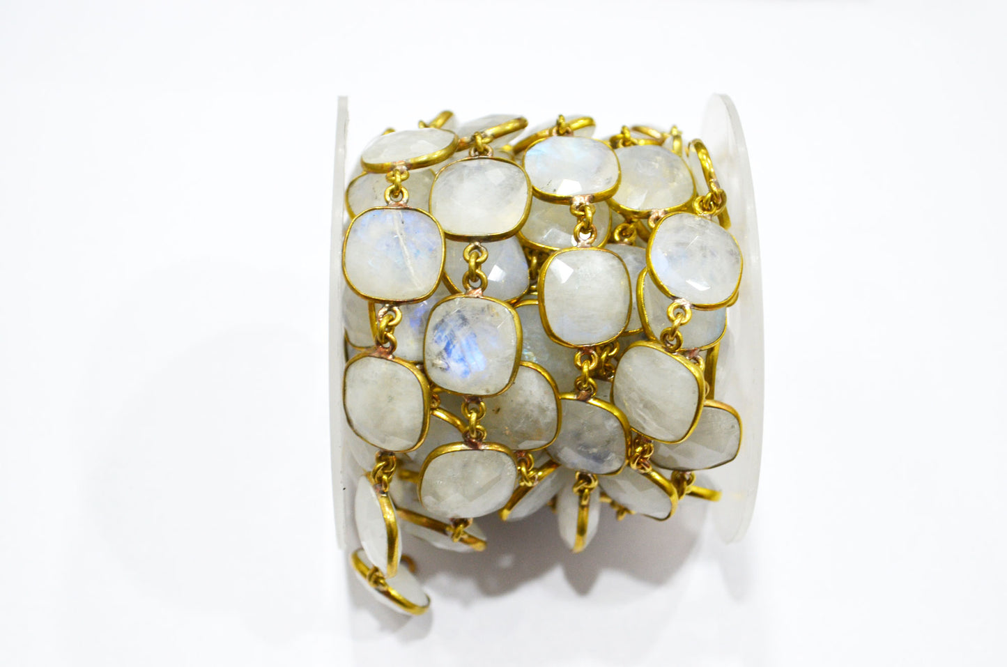 Rainbow Moonstone Cushion Shape Connector Chain , 13 - 13.50 mm , RB-5774