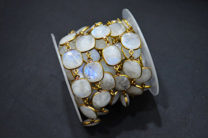 Rainbow Moonstone Cushion Shape Connector Chain , 13 - 13.50 mm , RB-5774
